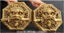 9 "chinês fengshui bronze animal cabeça de leão espada porta par knocker estátua 2024 - compre barato