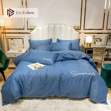 Liv-este conjunto de roupa de cama 2020 algodão, azul, de luxo, macia, conjunto de capa de edredom, fronha, king para adultos 2024 - compre barato