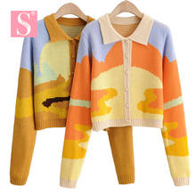 STVY 2021 Fashion Spring Autumn Women Streetwear POLO Collar Cardigan Long-Sleeve Colorful Button Cotton Knitting Short Sweaters 2024 - buy cheap