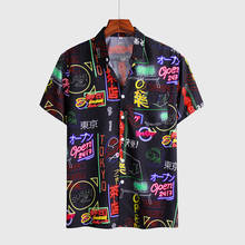 Men's Lapel Text Printing Graffiti Shirt Summer Button Short Sleeve Shirt for Men Casual Holiday  Men's Clothing  Shirt 2022 2024 - buy cheap