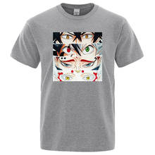 Camiseta masculina estampada com olhos de anime, trevo preto, criatividade, roupas soltas, verão, rua, respirável, camisetas masculinas 2024 - compre barato