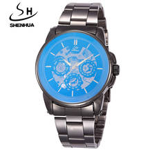 Fashion Male Clock Men Mechanical Watches Brand Logo SHENHUA Steampunk Black Skeleton Watches Automatic Self Wind Wristwatches 2024 - buy cheap