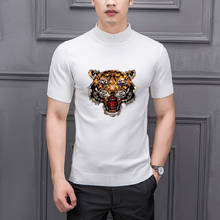 Suéter para hombre que combina con todo, Camiseta de punto de tela cómoda, camiseta de Cachemira de manga corta, tigre brillante de diamante caliente para las cuatro estaciones, Primavera 2024 - compra barato