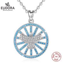 Eudora Sterling Silver Unique Sea Blue Pendant AAA Blue CZ Angel Wings Necklace 925 Silver Fashion Women man Jewelry CYD408 2024 - buy cheap