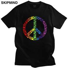 Stylish Male LGBT Peace Sign Rainbow Hearts Tshirt Short Sleeved Crewneck Cotton T-shirt Leisure Gay Pride LGBTQ Love Tee Shirt 2024 - buy cheap