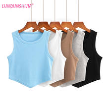 Lundunshijia 2021 verão sexy triangle hem manga curta algodão o-pescoço tricô bar 5 cores 2024 - compre barato