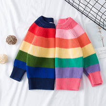 Одежда для малышей вязаный свитер в полоску для маленьких мальчиков и девочек Рождественская Одежда для младенцев зимняя плотная вязаная одежда для мальчиков свитер для девочек 2024 - купить недорого