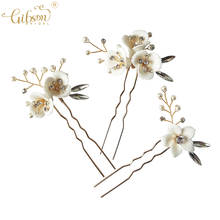 Fashion Hair Accessories Ceramic Flower Crystal Headpiece Wedding Bridal Hair Pins Comb 2024 - buy cheap