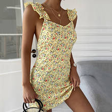 2021 Summer Slim Dress V Neck Floral Print Dress Women Off Shoulder Ruffle Party Beach Dress Sexy Backless Mini Dresses Vestidos 2024 - buy cheap