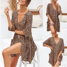 40# 2020 Summer Chiffon Dress Women Leopard Print Boho Beach Dresses Casual Ruffle Long Sleeve A-line Mini Party Dress Vestidos 2024 - buy cheap