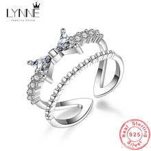 LYNNE Jewelry-Anillo de Plata de Ley 925 con doble capa de diamantes de imitación, joyería de Circonia cúbica, regalo para mujer, anillo ajustable abierto con lazo de circonita AAA 2024 - compra barato