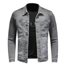 Chaqueta vaquera de algodón para hombre, abrigo informal ajustado de manga larga, con cuello levantado y solapa, color gris claro 2024 - compra barato