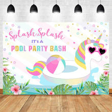 Mocsicka It's A Pool Party Bash Birthday Backdrop Rainbow Unicorn Lifebuoy Birthday Party Photography Backdrops Photo Background 2024 - buy cheap