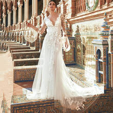 Eightree Vestido de Noiva 2021 Elegant Lace Wedding Dresses Vintage Wedding Gowns Flare Long Sleeve Bridal Dress Applique V Neck 2024 - buy cheap