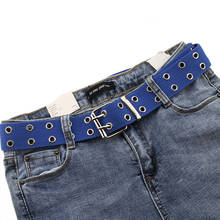 Cinto harajuku de lona com fivela dupla, masculino e feminino, cinto de cintura quente para mulheres e homens, jeans 2024 - compre barato