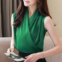 Blusa de seda feminina sem mangas gola v, blusa de cetim de verão coreana feminina 2024 - compre barato
