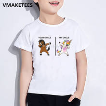 Детская летняя футболка для мальчиков и девочек, Детская футболка с мультипликационным принтом «твой дядя лошадь Мой дядя Единорог», Забавная детская одежда 2024 - купить недорого