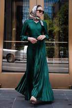 Eid Mubarak Pleated Abaya Silk Satin Muslim Hijab Maxi Dress Kaftan Caftan Islam Clothing Dresses Women Robe Musulman Vestidos 2024 - buy cheap