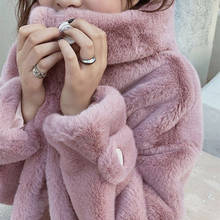 Faux Fur Coat Women Casual Korean Hoodies Furry Thick Bat Sleeved Warm Long Faux Rabbit Fur Jacket Loose Winter Coat Outwears 2024 - buy cheap