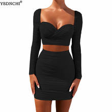 Женский комплект из 2 предметов YSDNCHI, черная мини-юбка стрейч с длинным рукавом и открытой спиной, с высокой талией, 2021 2024 - купить недорого
