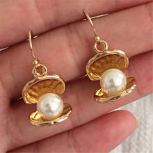 2020 joias da moda alta qualidade brincos fofos de concha de gota concha de ouro com pérolas brancas decoradas presentes para mulheres 2024 - compre barato