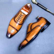 Zapatos de punta estrecha para hombre, calzado Formal de negocios, de cuero Oxford, forro de piel de vaca, tallado británico, hecho a mano 2023 - compra barato