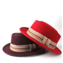 2019 Men Women Wool Pork Pie Hat With Ribbon Outdoor Casual Wild Hat Flat fedora Jazz Party Hat Size 58CM 2024 - buy cheap