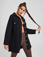 Abrigos vaqueros de manga larga para mujer, chaqueta de tejano largo con una hilera de botones, Color liso, Primavera/otoño, 2021 2024 - compra barato