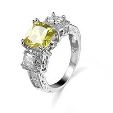 Classic Silvery Inlaid Square Yellow Zircon Ring Trendy Punk Style Ring Couple Girlfriends Anniversary Gift Fashion Jewelry 2024 - buy cheap