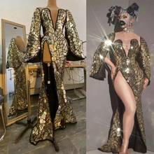 Sexy Deep V-neck Laser Mirror Slit Long Dress Women Singer Host Models Evening Party Stage Dresses Birthday Prom Show Costume 2024 - buy cheap