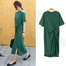 Aecu-vestido vintage feminino longo, manga curta, assimétrico, de verão 2024 - compre barato