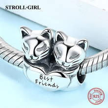 New 925 Sterling Silver Animal Beads Cat Best Friend Charms Fit European Bracelet for Women Sister Friend Fine Diy Jewelry Gift 2024 - buy cheap