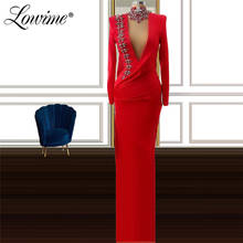 Deep V Neck Red Evening Dress Robe De Soirée De Mariage Long Sleeves Dubai Women Party Gowns Long Prom Dresses Vestidos De Festa 2024 - buy cheap