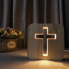 Luminária de mesa usb 3d led, luminária de mesa com crucifixo do crisânsito, artesanato para presente, luzes de decoração de madeira cruzada do quarto 2024 - compre barato