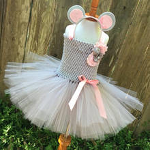 Cute Baby Girls Grey Mouse Tutu Dress Kids Crochet Dress with Pink Bow and Flower Hairbow Children Birthday Party Costume Dress 2024 - buy cheap