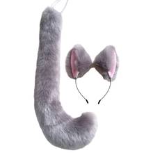 Adult Kids Anime Solid Color Plush Cat Wolf Cosplay Props Fluffy Animal Ears Bandana Hair Hoop Long Tail Halloween Lolita 094B 2024 - buy cheap