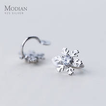 Modian Minimalism Clear CZ Snowflake Fashion Clip Earrings For Women 925 Sterling Silver Prevent Allergy Korean Charm  Jewelry 2024 - buy cheap