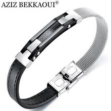 AZIZ BEKKAOUI  Customised Jewelry For Man Stainless Steel Mesh Belt  Bracelet Trend Men Leather Bracelet Men Bangle 2024 - buy cheap