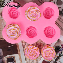 Aomily 6 Holes Rose Flowers Shaped Silicone Stapmer Molds DIY Handmade Fondant Cake Mold Sugar Craft Chocolate Mould Baking Tool 2024 - buy cheap