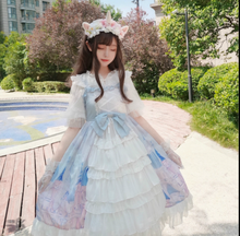 Vestido de renda estilo universitário japonês estampa de castelo no céu alta estilo kawaii gótico victoria palácio lolita jsk 2024 - compre barato