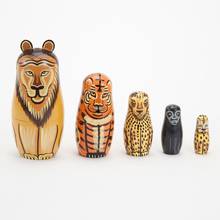 5Pcs/Set Hand Painted Lion Animal Wooden Nesting Dolls Matryoshka Figurines Toy 2024 - buy cheap