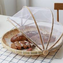 Handmade Bamboo Woven Bug Proof Wicker Basket Dustproof Picnic Fruit Tray Food Bread Dishes Cover with Gauze 2024 - buy cheap