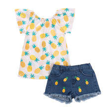 FOCUSNORM 1-7Y Summer Kids Girls Clothes Sets 2pcs Pineapple Print Ruffles Short Sleeve T Shirts Tops Denim Shorts 2024 - buy cheap