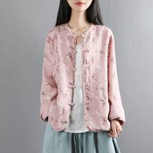 Floral Women Parkas 2019 Autumn Spring Cotton Linen New National Retro Buttons Cotton-Padded Clothes Women Thick Coat AA5102 2024 - buy cheap