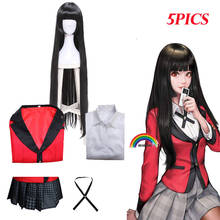 5pics Yumeko Jabami Cosplay Wigs 100cm Fashion Black Straight Heat Resistant Synthetic Hair Perucas Cosplay Wig School Uniform 2024 - buy cheap