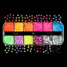 12 grades neon arte do prego lantejoulas borboleta design fluorescente glitter flocos francês manicure decoração da arte do prego suprimentos do prego 2024 - compre barato