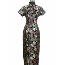 Black Traditional Chinese Dress Mujer Vestido New Women's Satin Long Cheongsam Qipao Clothings Flower S M L XL XXL XXXL J0024 2024 - buy cheap