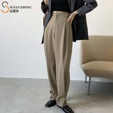 Women Trousers Female Pants Long 2021 Spring Summer Office Minimalist Loose Wide Leg High Waist Zipper Pocket Button Hem Suit 2024 - buy cheap