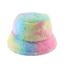 Faux Fur Winter Bucket Hat For Women Men Fashion Rainbow Soft Warm Fishing Cap Outdoor Foldable Bob Hat Panama Fisherman Hat 2024 - buy cheap