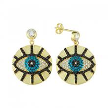 Turkish Evil Eye Design Earring Gold Color Colorful CZ Turquoises Paved Eye Shaped Round Coin Drop Earring 2024 - buy cheap